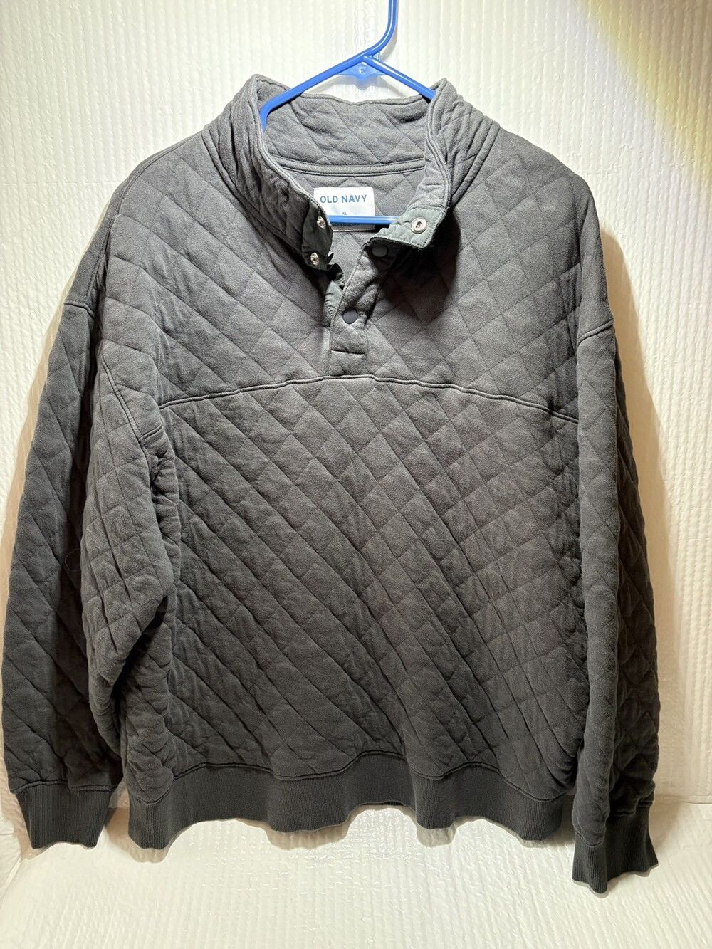 OLD NAVY Men's Quilted Collared Diamond-Knit Pullover Sweater Gray Size XL